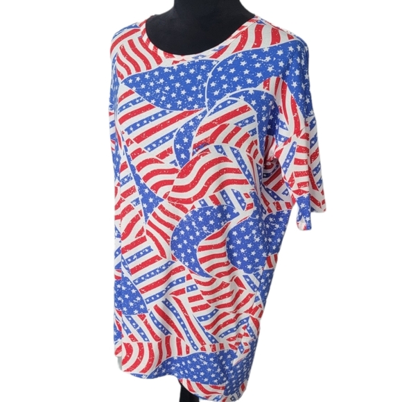 Lularoe Red, White & Blue American Flag Patriotic Americana Irma Tee Size XXS - Picture 2 of 8